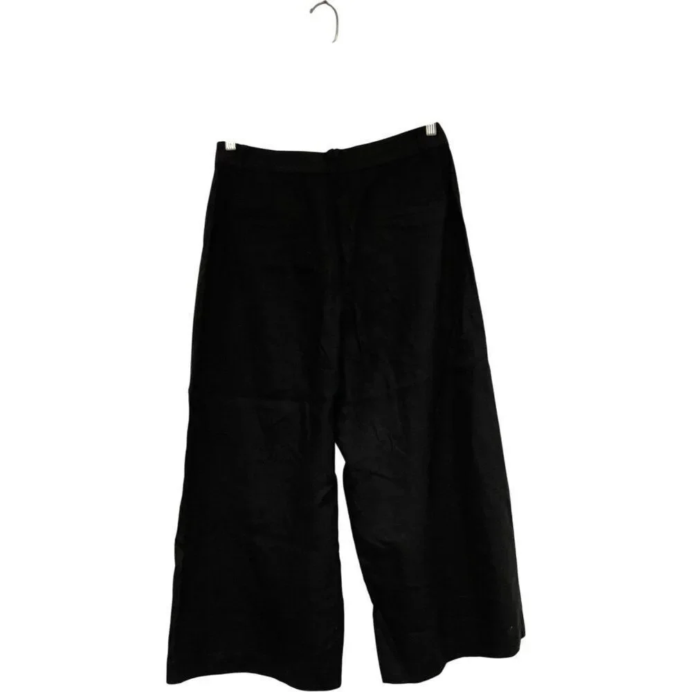 Zara Women Cropped Trouser Pants Large Black Wide Leg Viscose Linen 2845/722 NWT - Picture 3 of 14
